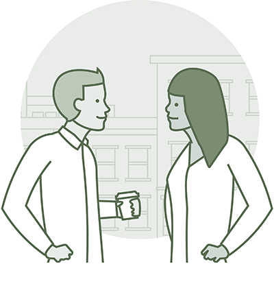 Illustration of two employees talking